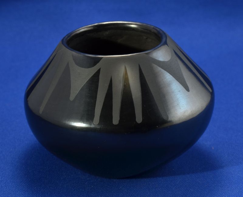 San Ildefonso Black on Black Pottery Jar By Maria Martinez; Maria & Santana
