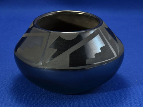 San Ildefonso Black on Black Pottery Jar By Maria & Santana