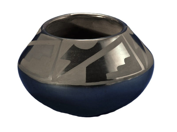 San Ildefonso Black on Black Pottery Jar By Maria & Santana