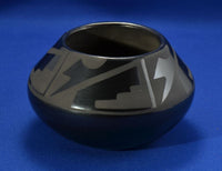 San Ildefonso Black on Black Pottery Jar By Maria & Santana