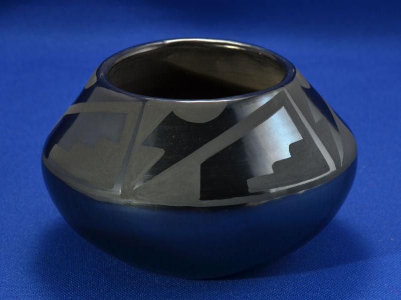 San Ildefonso Black on Black Pottery Jar By Maria & Santana