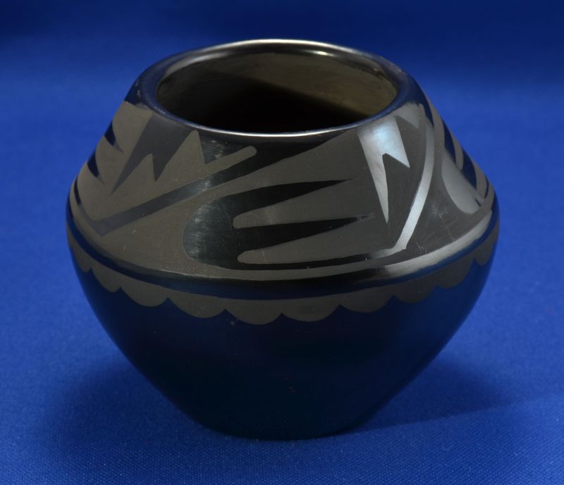 San Ildefonso Black-on-Black Pottery Jar By Maria Martinez and Santana