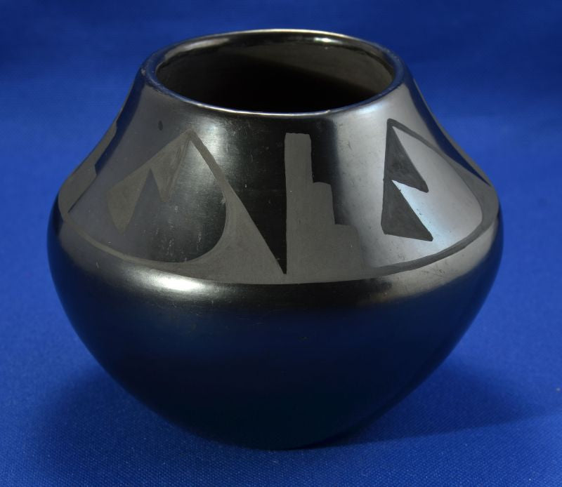 San Ildefonso Black-on-Black Pottery Jar By Maria Martinez and Santana