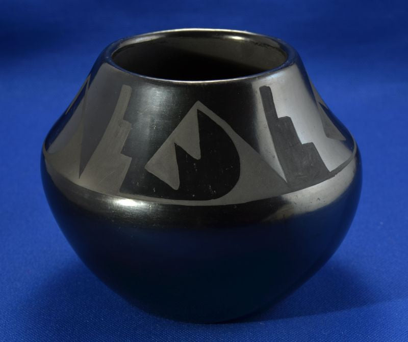 San Ildefonso Black-on-Black Pottery Jar By Maria Martinez and Santana