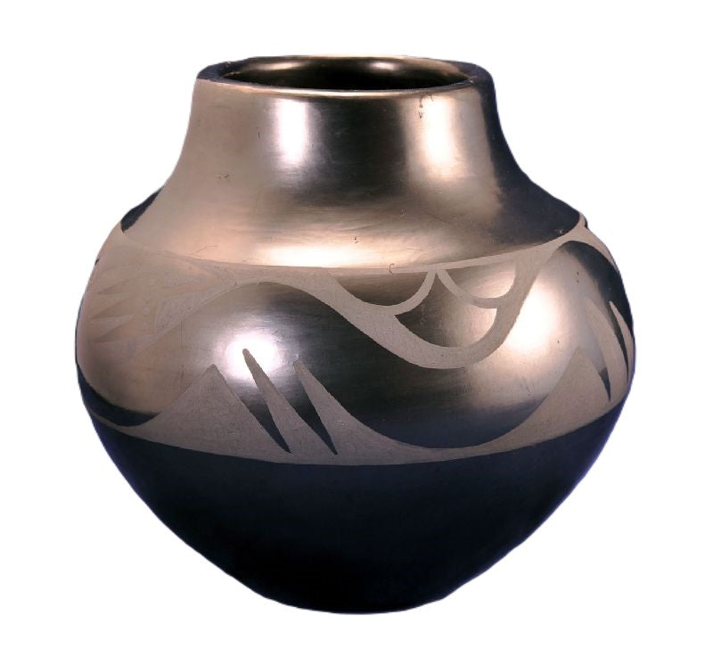 San Ildefonso Pueblo Black-on-Black Pottery Jar By Maria and Santana