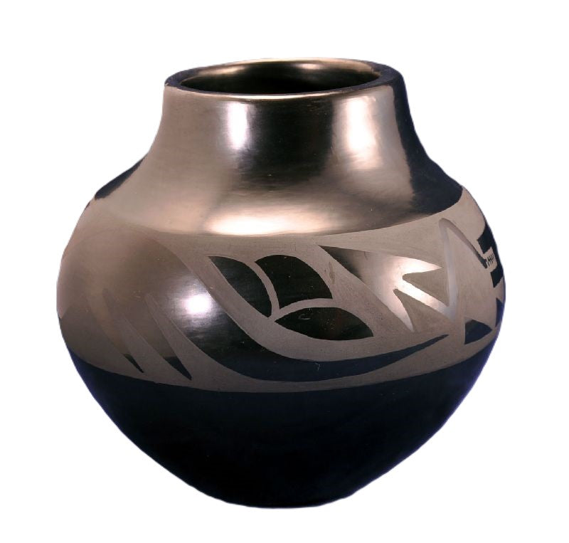 San Ildefonso Pueblo Black-on-Black Pottery Jar By Maria and Santana