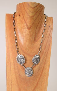 Navajo Post Earrings and Necklace Set: Silver conchos