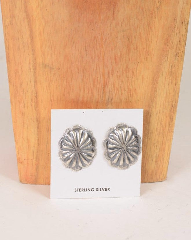 Navajo Post Earrings and Necklace Set: Silver conchos