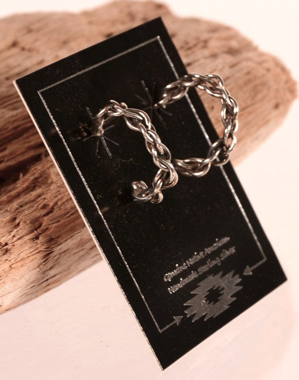 Navajo Sterling Silver Chain Hoops Post Earrings By Caroline Tsosie