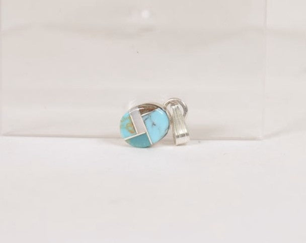 Navajo Turquoise and Mother of Pearl and Amythyst Inlaid Pendant with Silver
