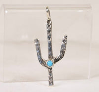 Navajo Pendant, Silver Cactus with 1 Turquoise