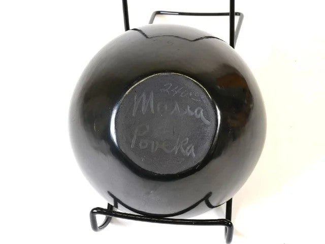 p065  Polished Plain Blackware Bowl by Maria Martinez, Signed Maria Poveka