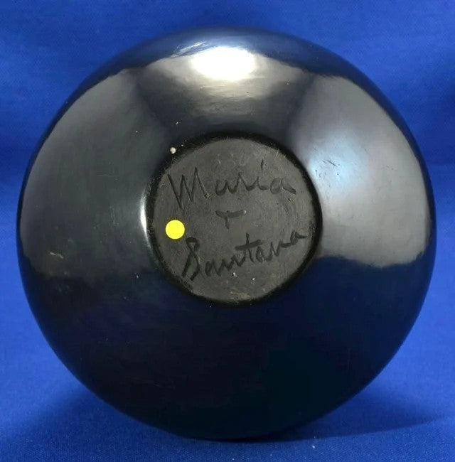 Feather Panel Black-on-Black Pottery Jar; Signed Maria and Santana
