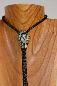 Zuni Sterling Silver and Multi Colored Carved Gem Stone Chief Inlay Bolo