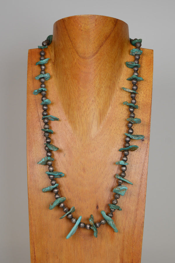 Turquoise nugget and silver bead Necklace