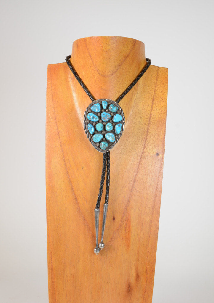 Navajo Sterling Silver and Turquoise Bolo Tie - Marked "B Chee Sterling"