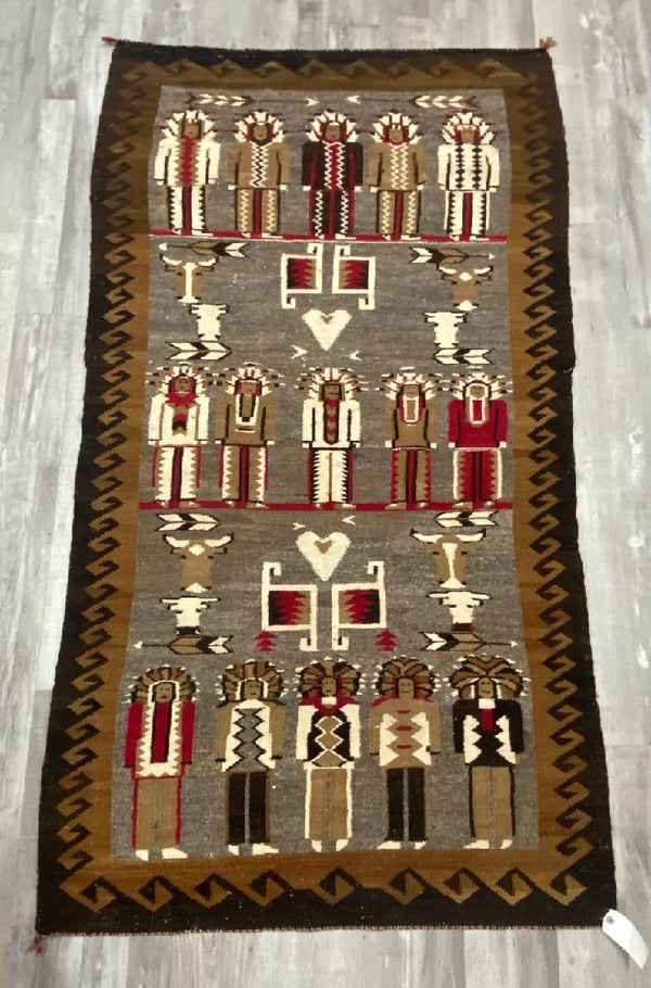 Navajo Pictorial Rug with Indian Chiefs and Steer Heads and Hearts