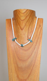 Vintage Navajo or Santo Domingo Heishi White Shell and Turquoise Necklace