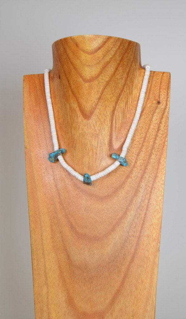 Vintage Navajo or Santo Domingo Heishi White Shell and Turquoise Necklace