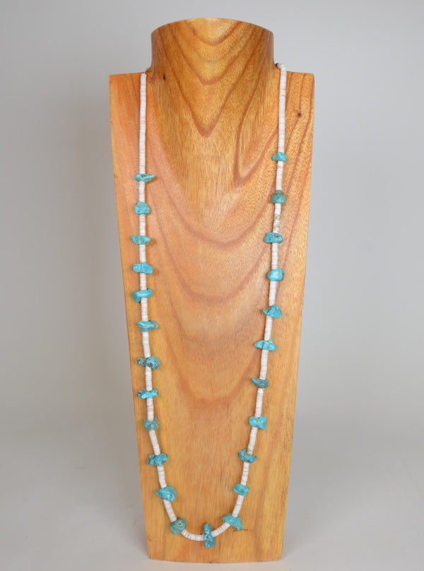 Turquoise nugget and Heishi and silver bead Necklace