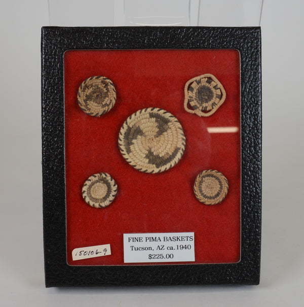 5 Mini-Pima / Papago Baskets Framed