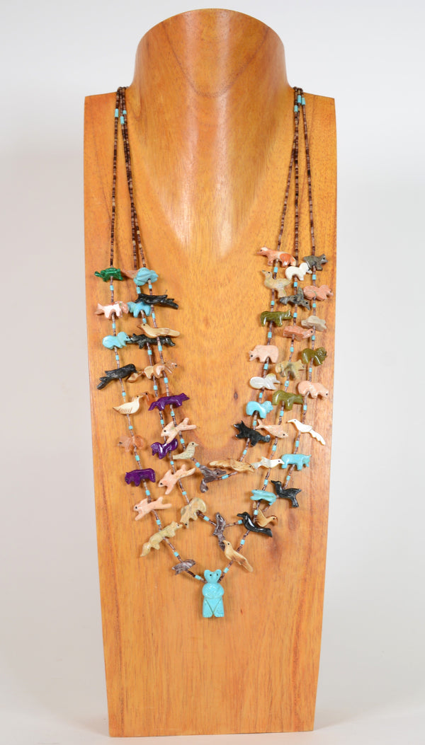 Zuni Three-Strand Multi-Colored Gemstone Fetish Necklace