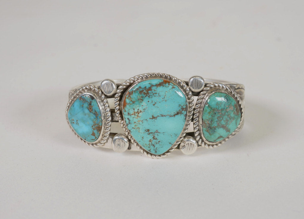 Heavy Navajo Bracelet, Sterling Silver and Natural Turquoise