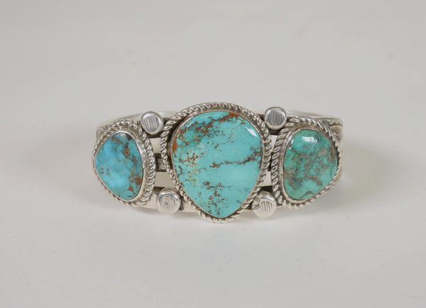 Heavy Navajo Bracelet, Sterling Silver and Natural Turquoise