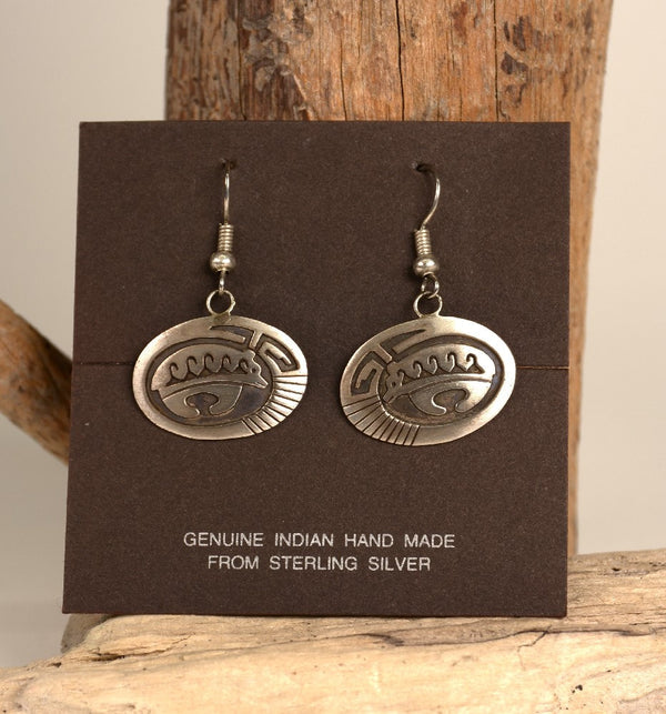 Navajo Sterling Silver Overlay Bear Earrings By Irving Robert and Gene Stanley