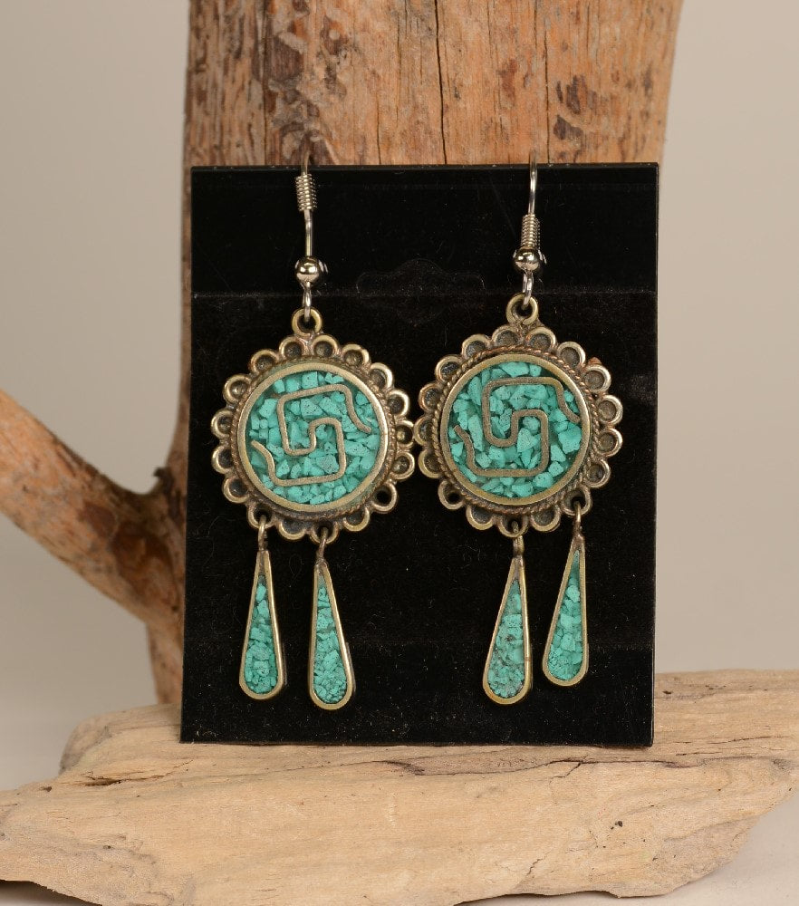 Vintage Taxco Mexico Earrings with Turquoise Chip Inlay