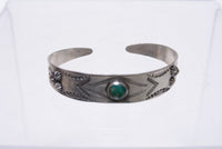 Navajo Bracelet; Early Fred Harvey Style; Single turquoise setting