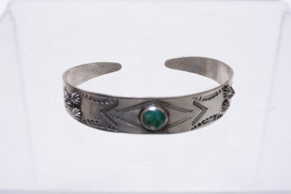 Navajo Bracelet; Early Fred Harvey Style; Single turquoise setting
