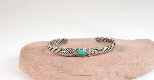Small Fred Harvey Era Sterling Silver and Turquoise "Baby Bracelet"
