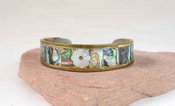 Smaller Taxco Bracelet - Brass over Silver with Inlay