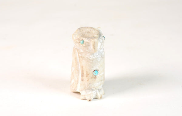 Zuni Antler Owl Fetish with Turquoise insets - Bobby Lonasee (d.)