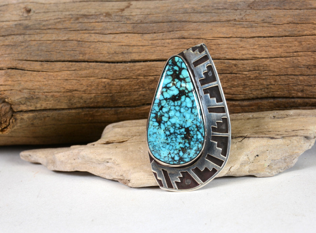 Large Turquoise Navajo Ring by Tommy Jackson Size 8 1/2