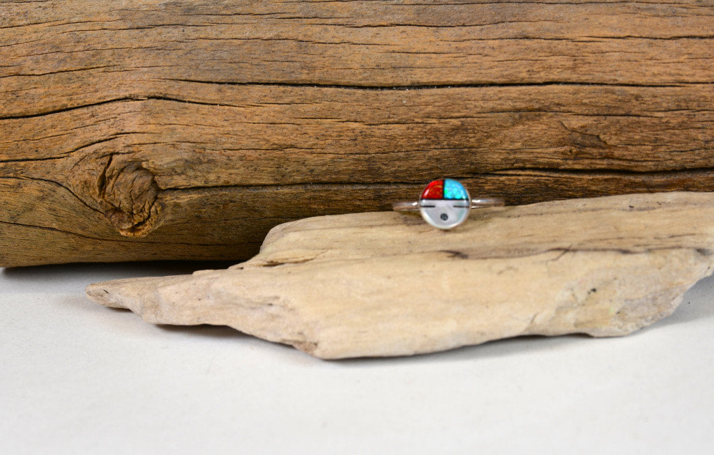Zuni Sterling Silver and Inlay Sunface  Ring Size: 5