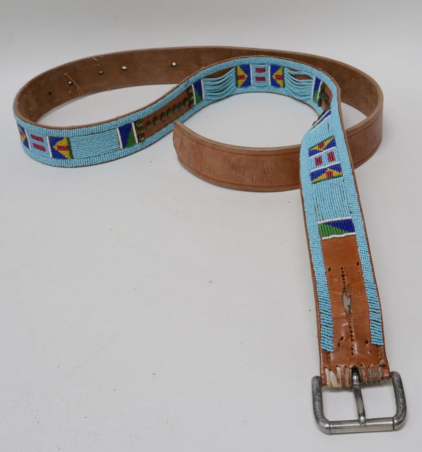 Antique Crow Beaded Harness Leather Tack Belt with harness leather strap