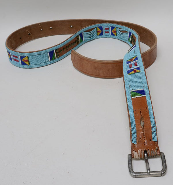 Antique Crow Beaded Harness Leather Tack Belt with harness leather strap