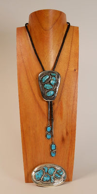Zuni Sterling Silver and Turquoise Bolo / Buckle SET by Effie Calavaza