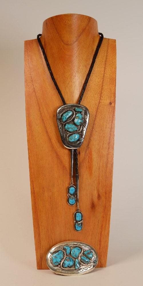 Zuni Sterling Silver and Turquoise Bolo / Buckle SET by Effie Calavaza
