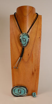 Zuni Sterling Silver and Turquoise Bolo / Buckle / Ring SET by Amy Wesley Quandelacy