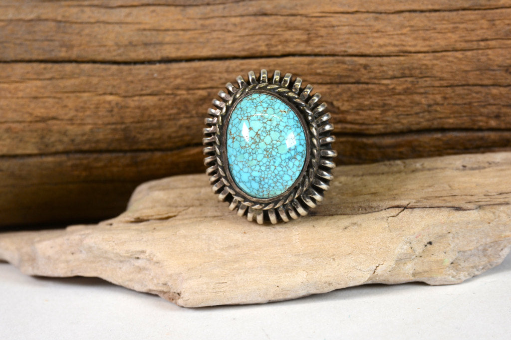 Navajo Sterling Silver and #8 Spiderweb Turquoise Ring Size: 5 1/2