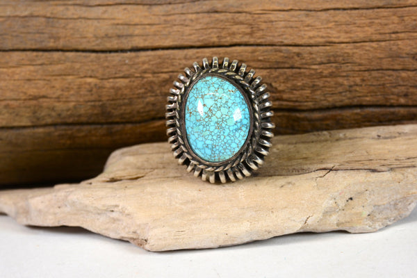 Navajo Sterling Silver and #8 Spiderweb Turquoise Ring Size: 5 1/2