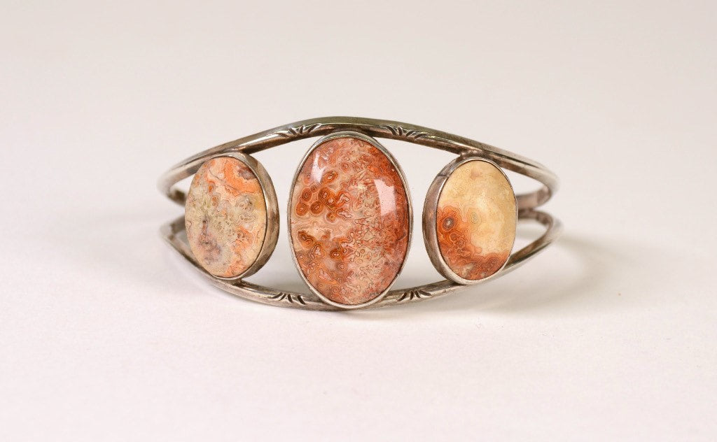 Navajo Sterling Silver and Jasper Estate Jewelry Cuff Bracelet