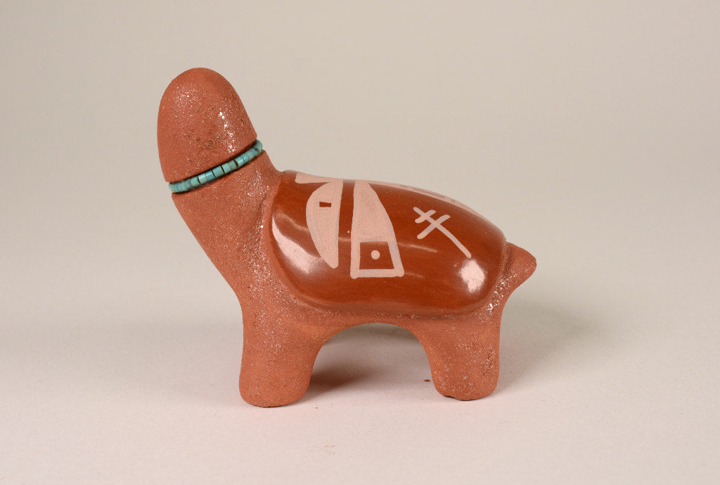 San Ildefonso Turtle by Brenda Fender with Turquoise Necklace