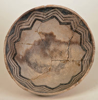 Anasazi Pottery Bowl, Black on White; Broken and Glued