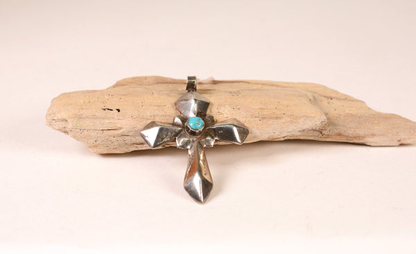 Navajo Heavy Silver Cross Pendant with turquoise