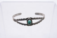 Navajo Bracelet - Early Fred Harvey Style - Single turquoise setting with hand stamping designs
