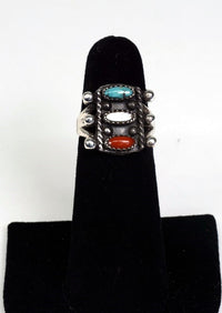 Zuni Sterling Silver Ring with 15 small turquoise petite point settings